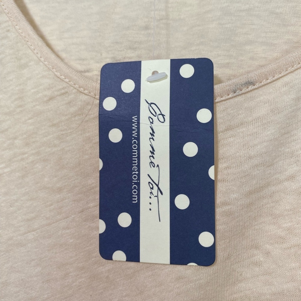 COMME TOI Cream Relaxed Boxy 3/4 Sleeve Blouse 50%cotton 50%linen - Picture 2 of 8